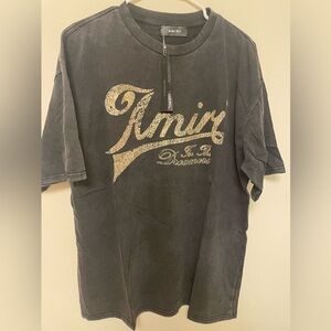 AMIRI Charcoal Tee with Gold Logo